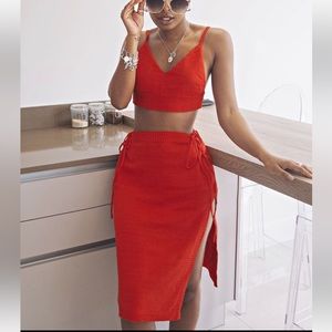 Cami Sweater Top & Lace Up Side Split Hem Skirt